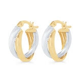 Aretes, Arracadas de Doble Fila, Oro Dos Tonos 14K