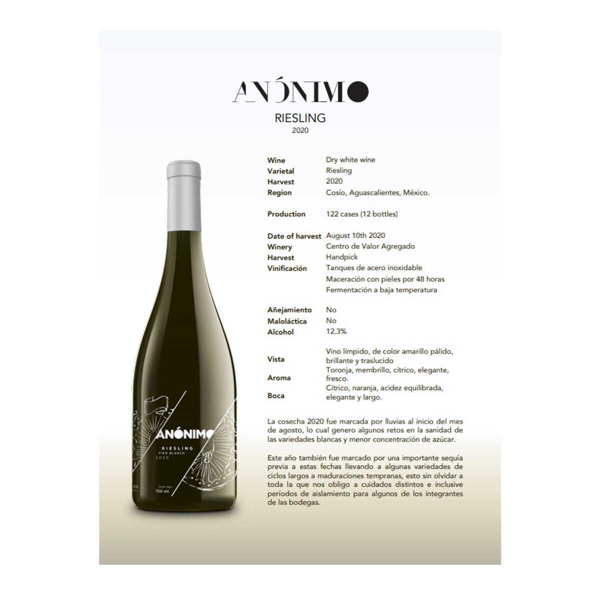 Vino Blanco y Tinto Anónimo 2/750ml
