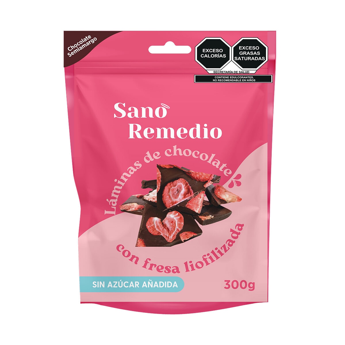 Sano Remedio Laminas De Chocolate Con Fresa Liofilizada 300 g