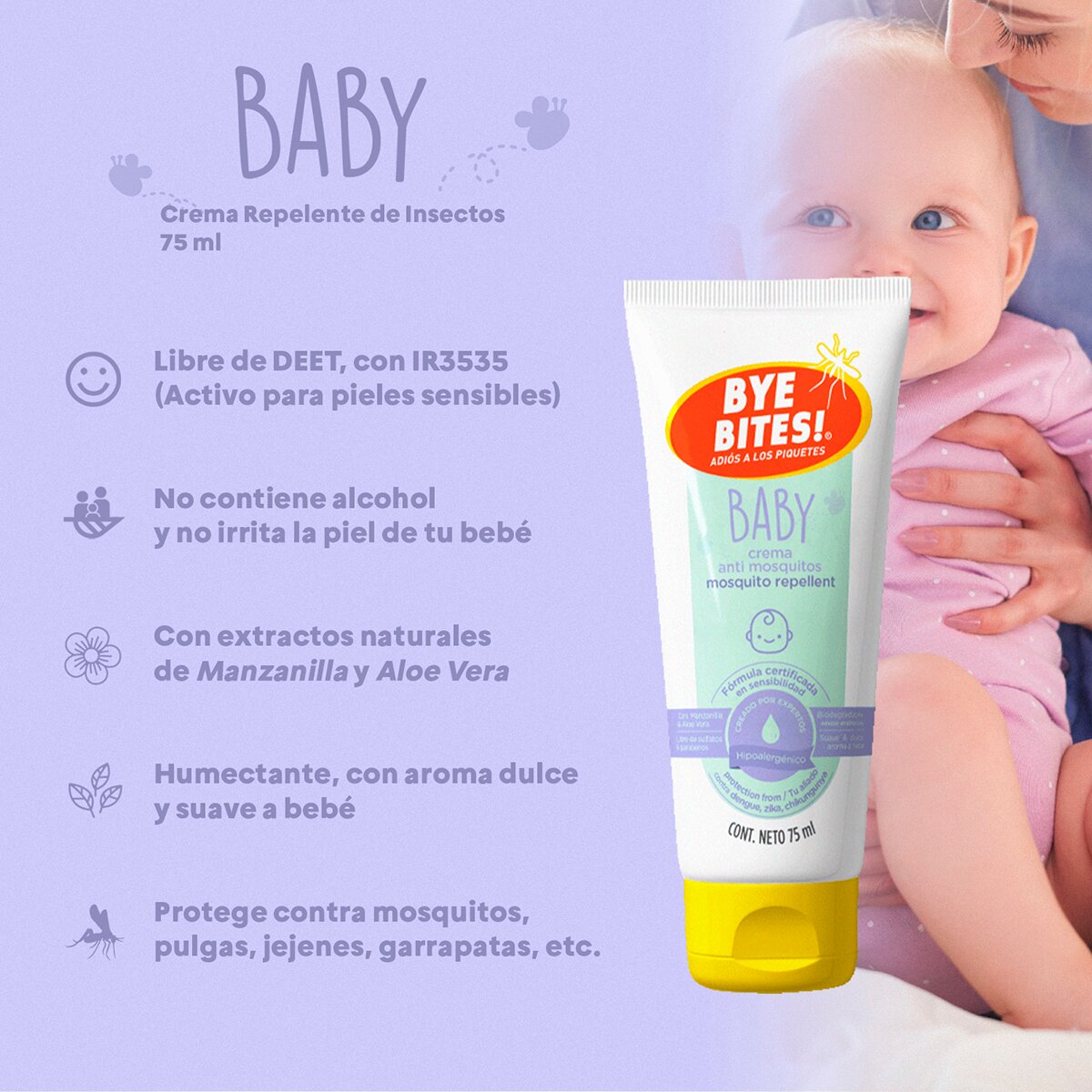 Bye Bites Sensitive Repelente de Insectos Baby 2 pzas de 75 ml + After de 20 g