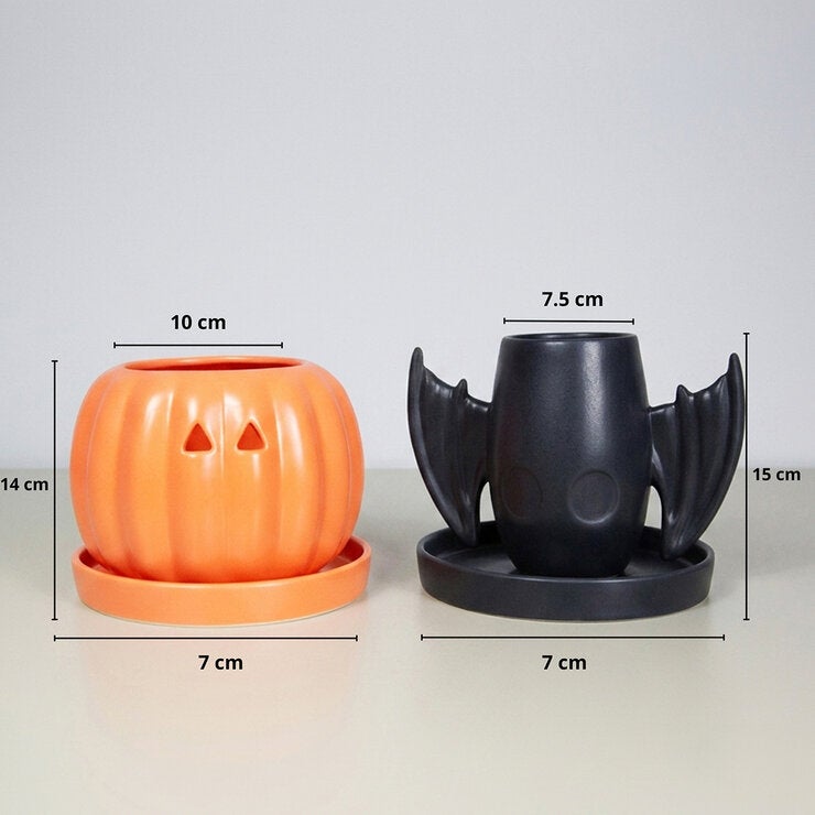 Estudio Floga, Macetas Tipo Halloween de Cerámica 2 piezas, Varios Diseños