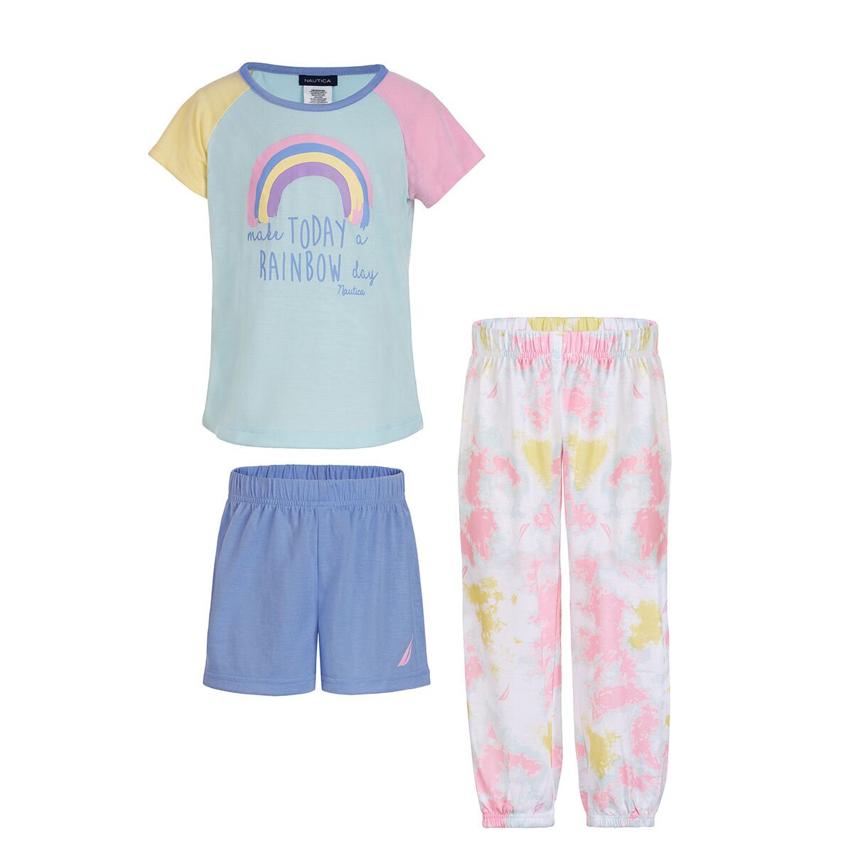 Nautica Pijama de 3 Piezas para Niñas Azul Claro con Arcoíris