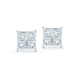 1.46ctw, Aretes de Diamantes, Corte Cuadrado, Oro Blanco de 14Kt