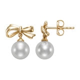 Aretes de Perlas Cultivadas Agua Dulce, 6.5-7.0mm, Oro Amarillo de 14K