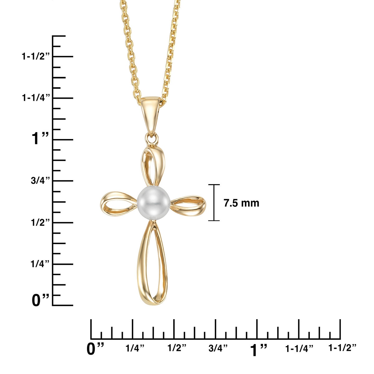 Collar con Dije de Cruz con Perla, Oro Amarillo de 14K