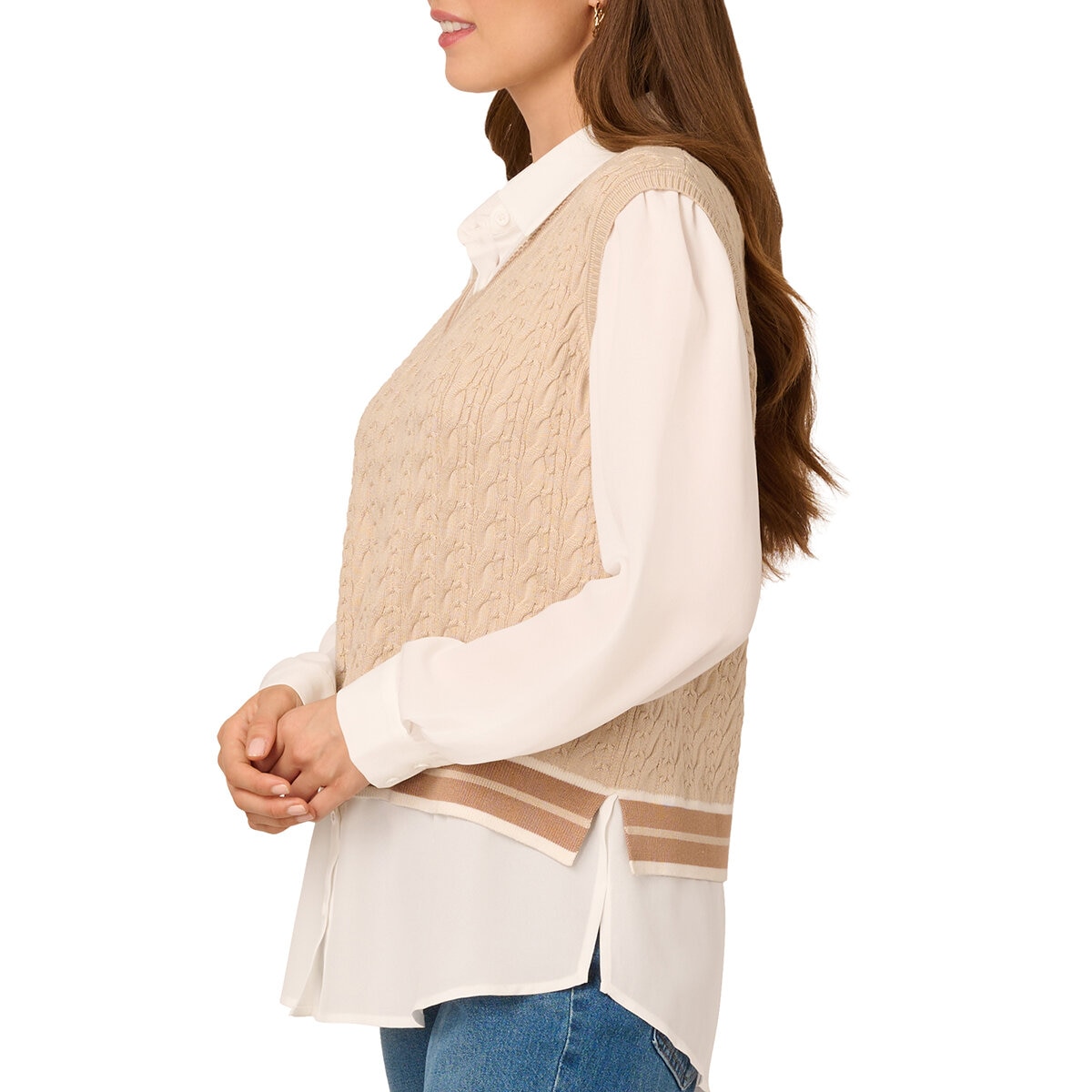 Adrianna Papell Chaleco con blusa simulada para Dama Café Mediana