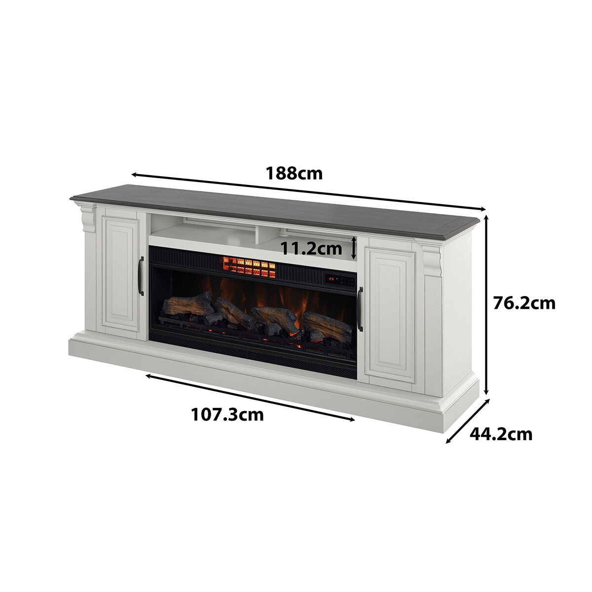 Tresanti, Consola de TV Eloise con Chimenea Eléctrica y Ventilador 2 en 1