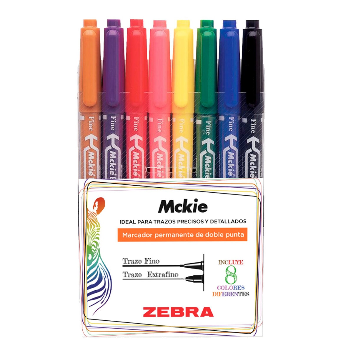 Zebra Marcadores de Tinta Permanente Mckie 8 Piezas