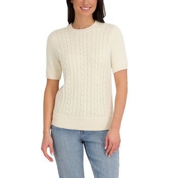 Halston Suéter Trenzado de Algodón con Mangas Corta para Dama Varias Tallas y Colores Halston Suéter Trenzado de Algodón con Mangas Corta para Dama Varias Tallas y Colores