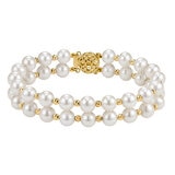 Pulsera de Perlas Cultivadas 7-8mm con Dos Filas, Oro Amarillo de 14K