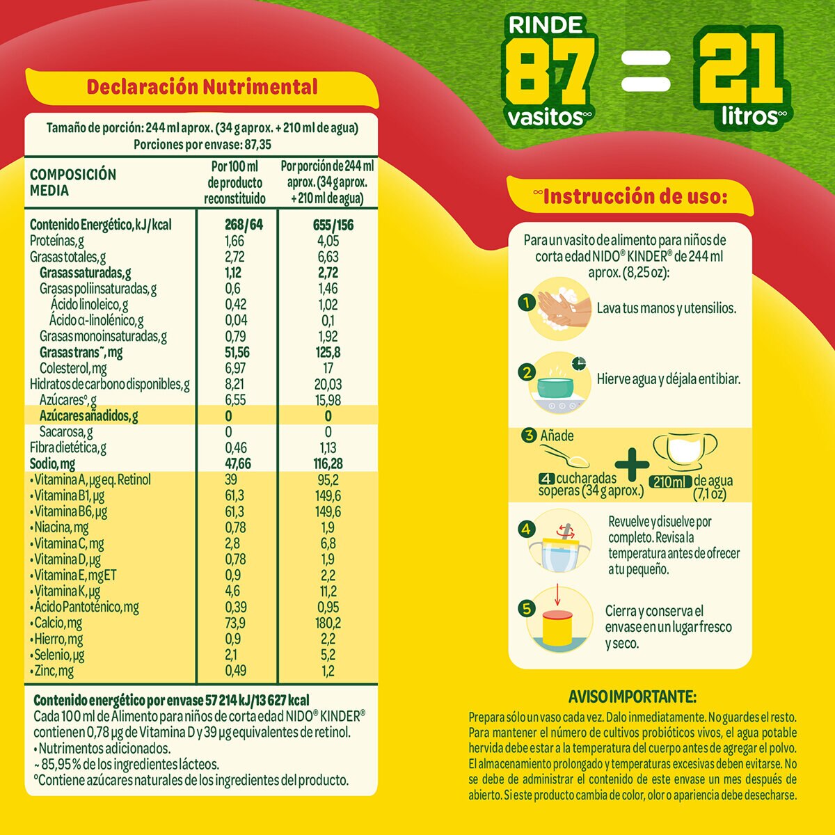 Nido Kinder Leche en Polvo 2.97 KG Nido Kinder Leche en Polvo 2.97 KG