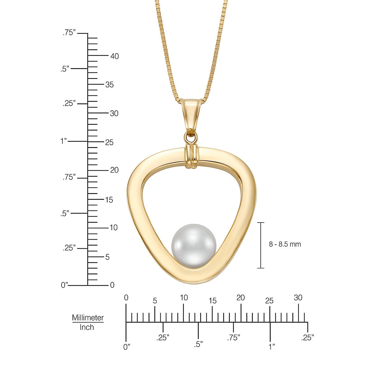 Dije de Perla Cultivada con Cadena 45.72cm, 8-8.5mm, Oro Amarillo de 14K