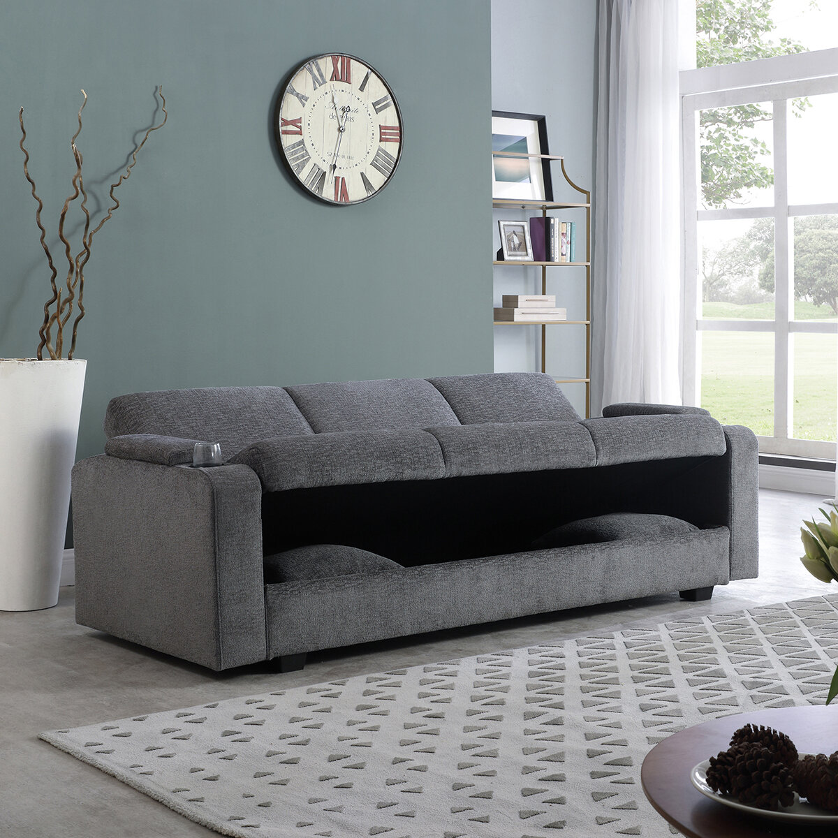 Coaster, Sofá cama Gris Colección Heideck 3 plazas con porta vasos