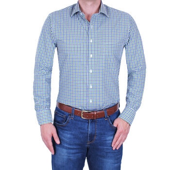 Emporio Colombo, Camisa para Caballero, Corte Slim y/o Regular, Cuadros Verde Marino, Varias Tallas