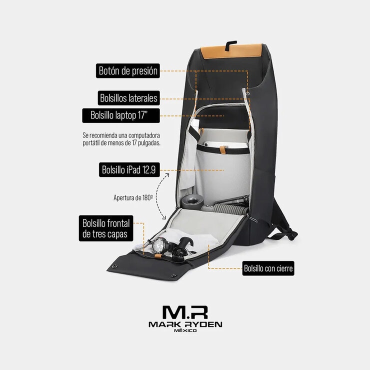Mark Ryden, Mochila Ejecutiva Expandible para Laptop de 17”– Aesthetic, Impermeable y con Apertura 180°