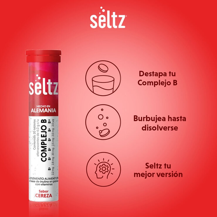Seltz Complejo B 3 Tubos con 20 Tabletas Efervescentes c/u Sabor Cereza Seltz Complejo B 3 Tubos con 20 Tabletas Efervescentes c/u Sabor Cereza