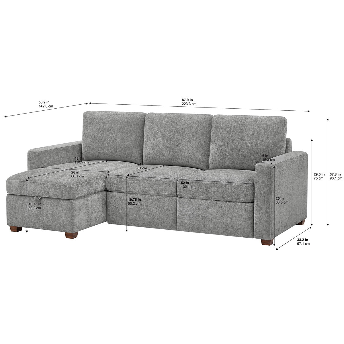 Thomasville, Sofá Estilo Chaise Reversible De Tela De 2 Piezas Con Reposapiés Eléctrico Y Almacenamiento
