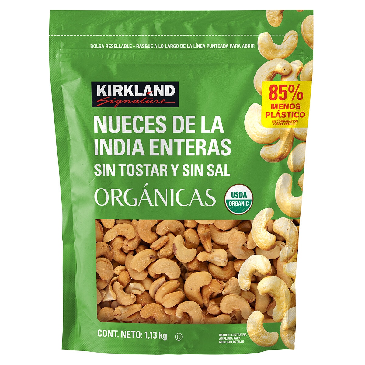 Kirkland Signature Nueces de la India Orgánicas sin Tostar y sin Sal 1.13 kg
