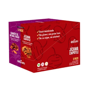 Deliyum.com Mix de Vegetales Deshidratados Jícama Chipotle y Camote & Betabel Fuego 5 pzas de 60g