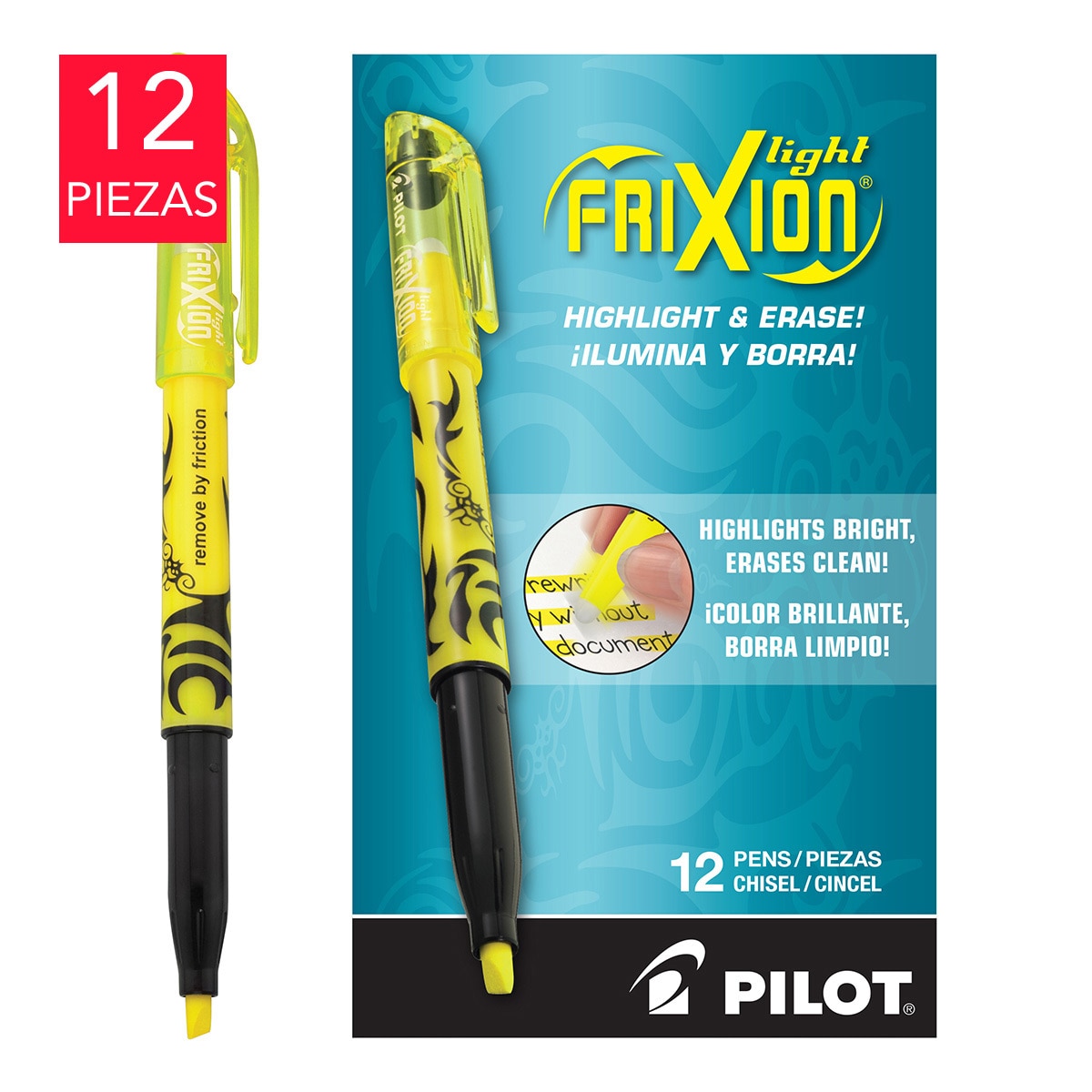 Pilot Frixion Resaltador Borrable Color Amarillo 12 Piezas