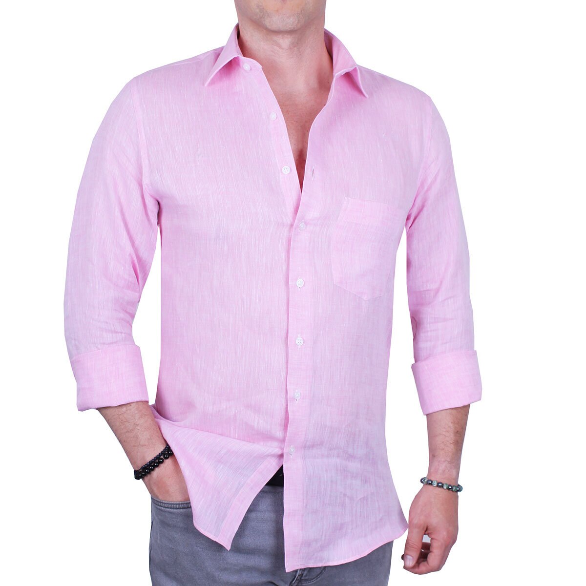 Emporio Colombo, Camisa de Lino para Caballero Corte Regular/Slim en Varias Tallas, Color Rosa