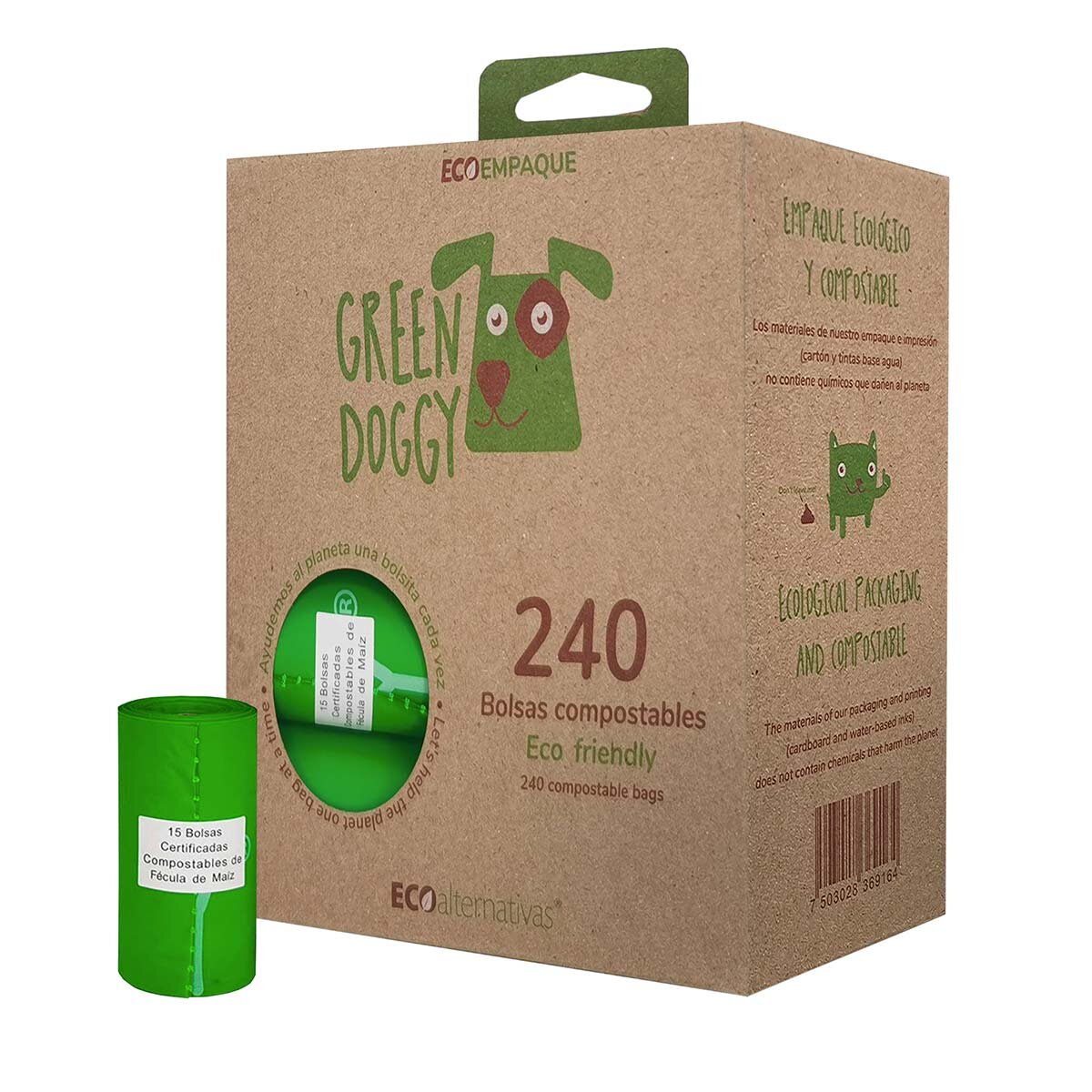 Green Doggy Bolsas Compostables para Heces de Mascotas 240 piezas