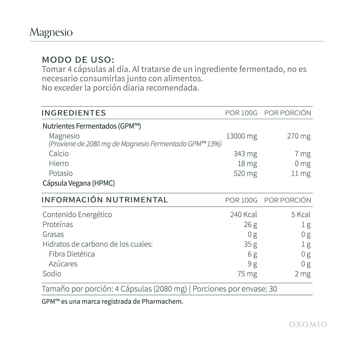 Oxomio Magnesio Fermentado 120 Cápsulas