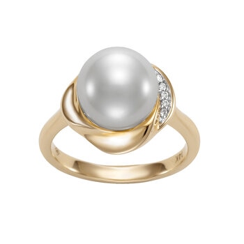Anillo de Perla Cultivada con Diamantes 0.015ctw, Oro Amarillo de 14K