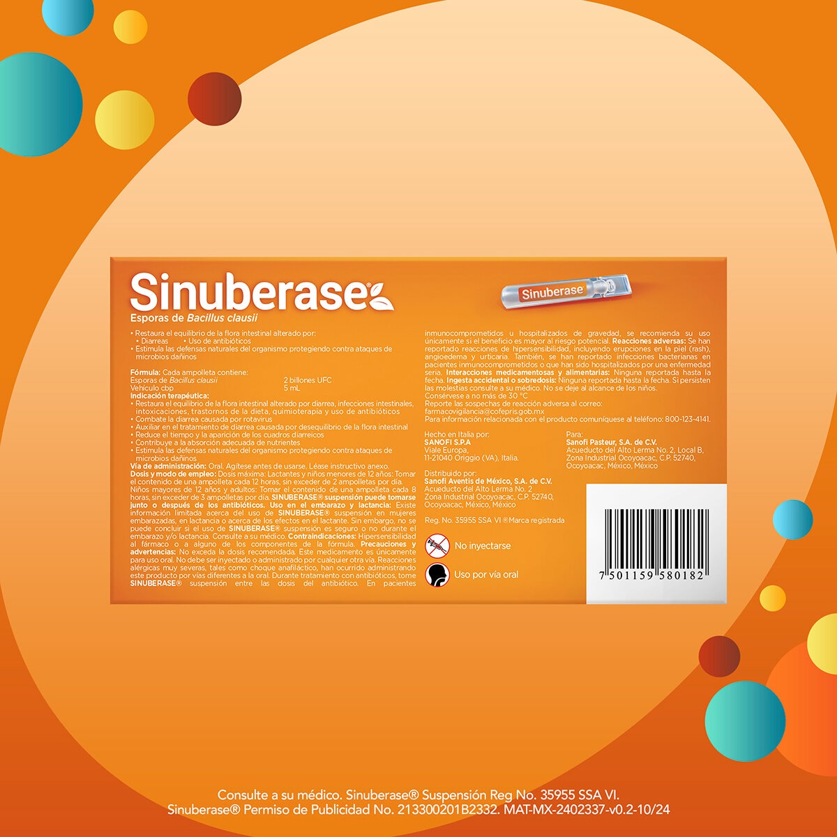 Sinuberase suspensión 2 Billones UFC 2 Cajas con 10 Ampolletas