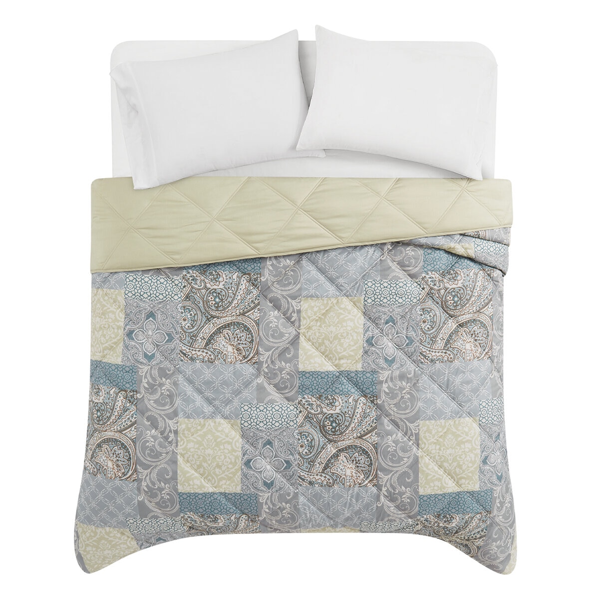 Seasons Collection Colcha con Relleno Alternativo Tamaño King PATCHWORK KHAKI