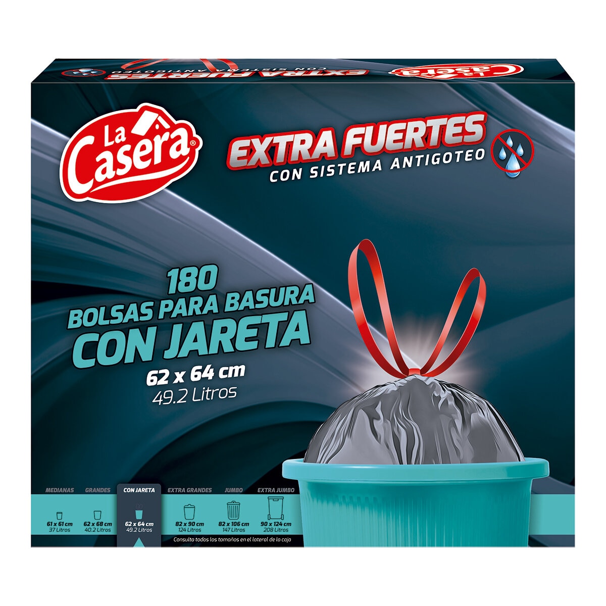 La Casera Bolsas para Basura Extra Fuertes 180 pzas de 49.2 litros