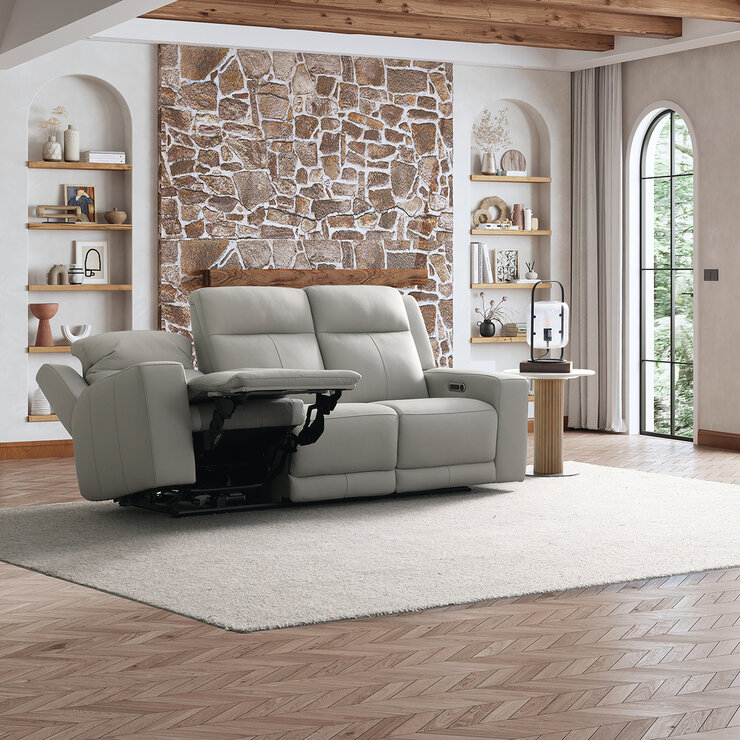 Simon Li Furniture, Sofá Reclinable de Piel con Sistema Eléctrico