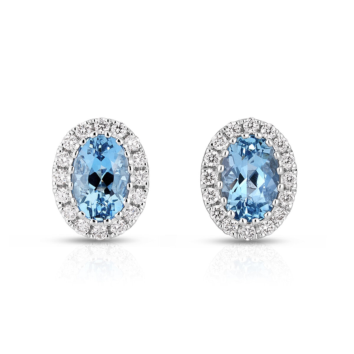 Aretes de Aquamarina con diamantes 0.19ctw, Oro Blanco 14K