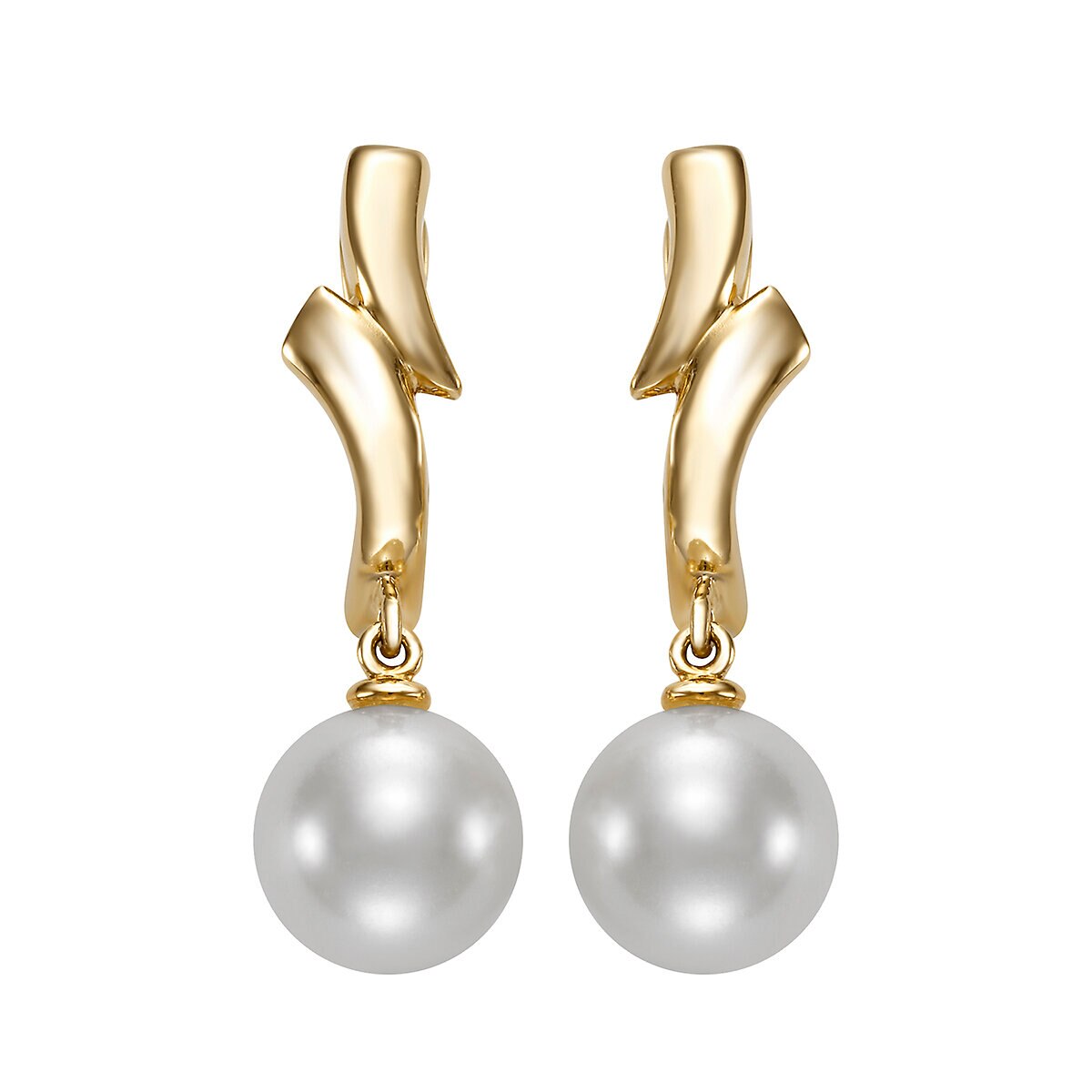 Aretes de Perlas Cultivadas Agua Dulce, 7.0-7.5mm, Oro Amarillo de 14K