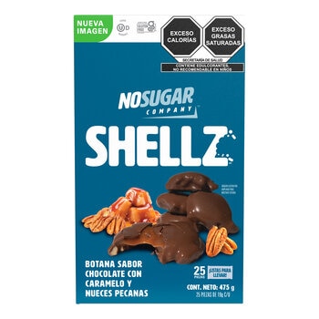 Shellz Botana Sabor Chocolate con Carmelo y Nueces Pecanas 25 pzas de 19 g