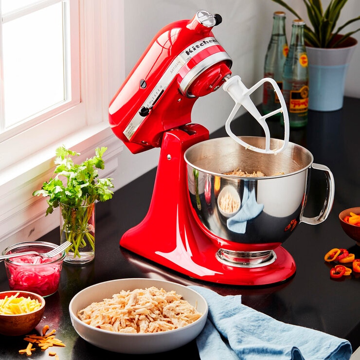 KitchenAid, Batidora Artisan Roja, Tazón de acero inoxidable pulido con asa, 4.7 L