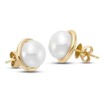 Aretes de Poste, Perla, Oro Amarillo, 14kt