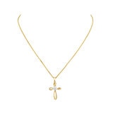 Collar con Dije de Cruz con Perla, Oro Amarillo de 14K