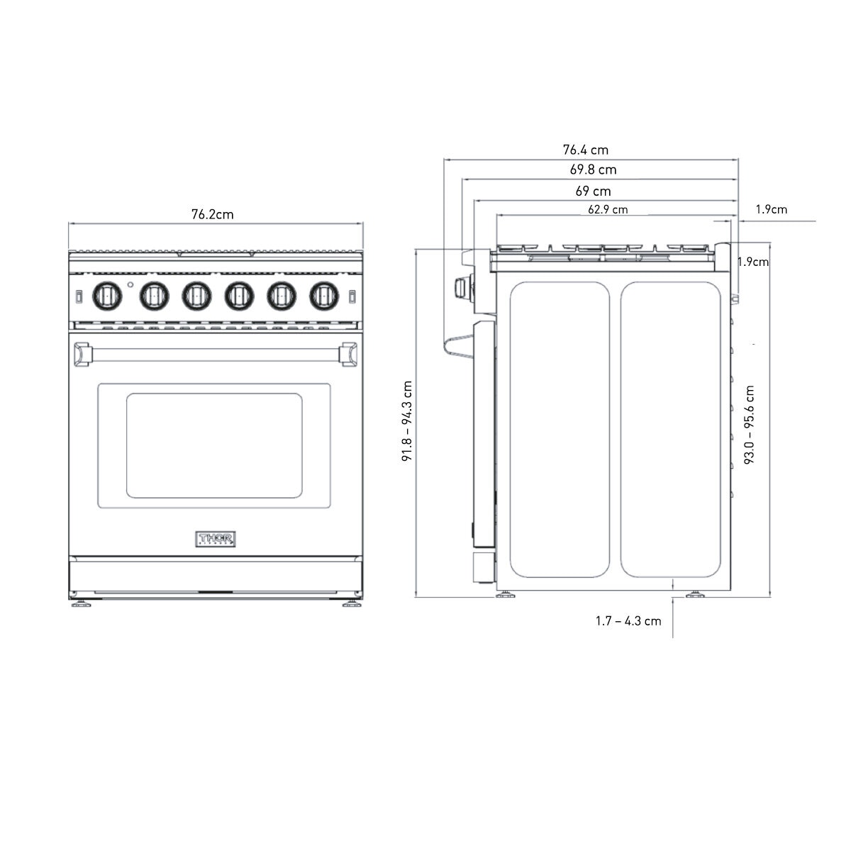Thor Kitchen Estufa de Gas 76cm