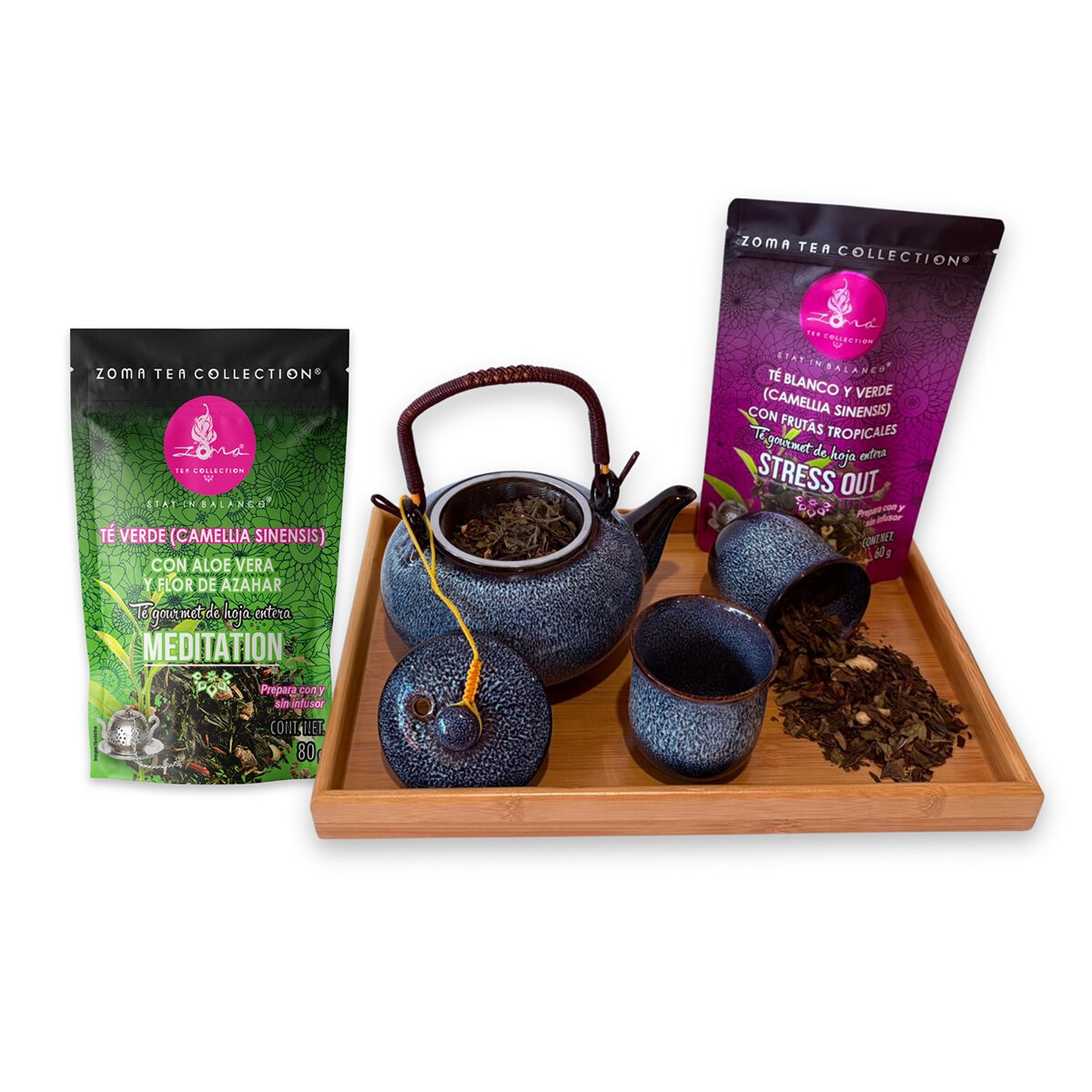 Zoma Tea Collection Juego de Tetera de Porcelana de 800 ml con 6 tazas y 2 sobres de té