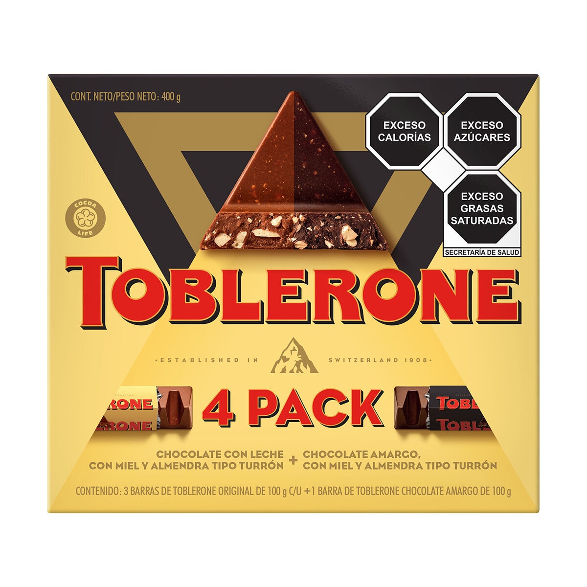 Toblerone Chocolate con Leche y Chocolate Amargo 4 piezas de 100 g