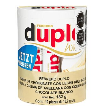 Ferrero Duplo Chocolate Blanco Relleno de Oblea y Crema de Avellana 10 pzas de 18.2 g