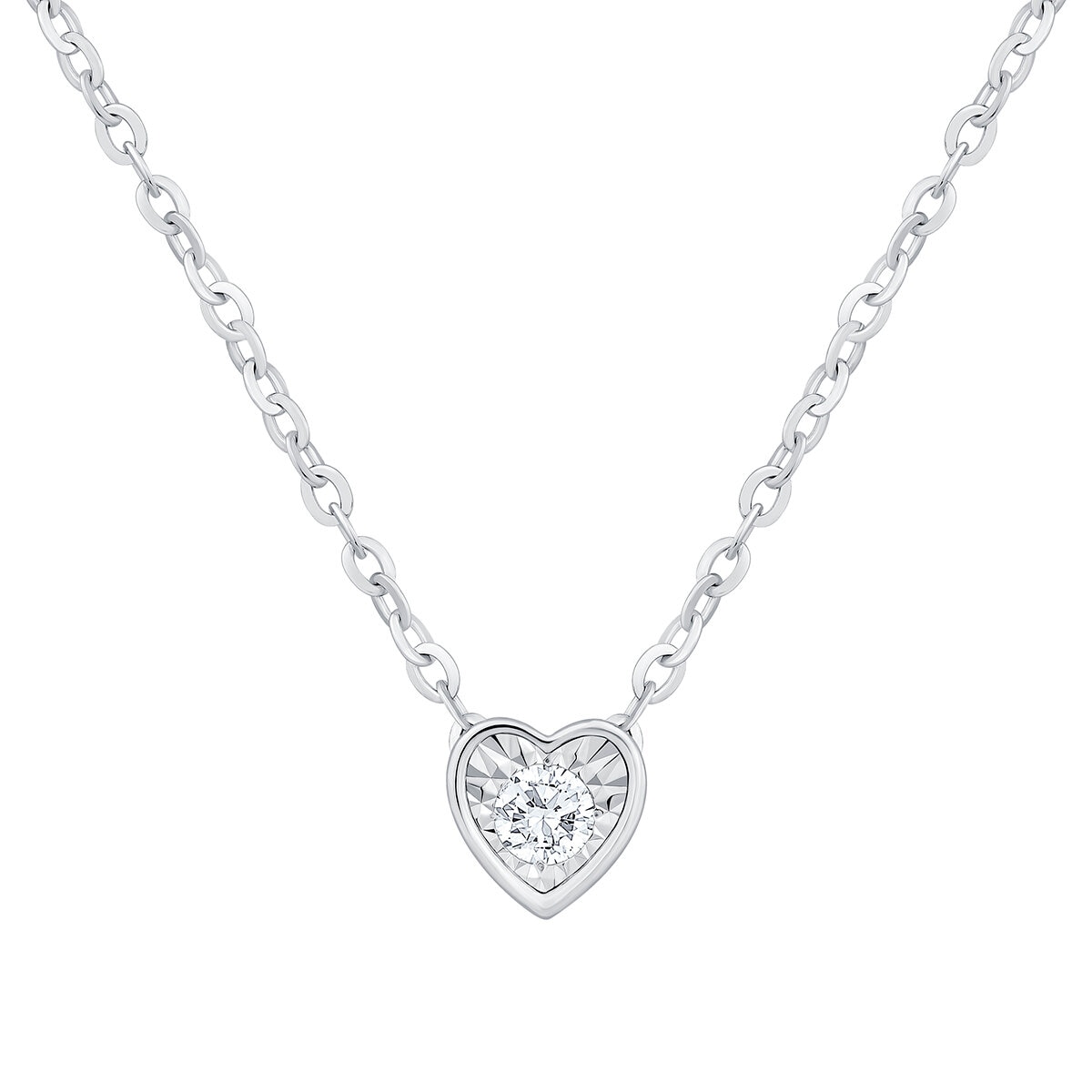 Collar de Diamantes 0.14 CTW, con Dije de Corazón , Oro 14K