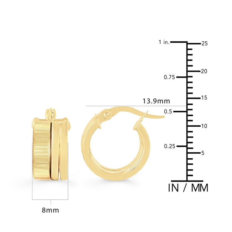 Aretes, Triple Fila, Oro Amarillo 14K Aretes, Triple Fila, Oro Amarillo 14K