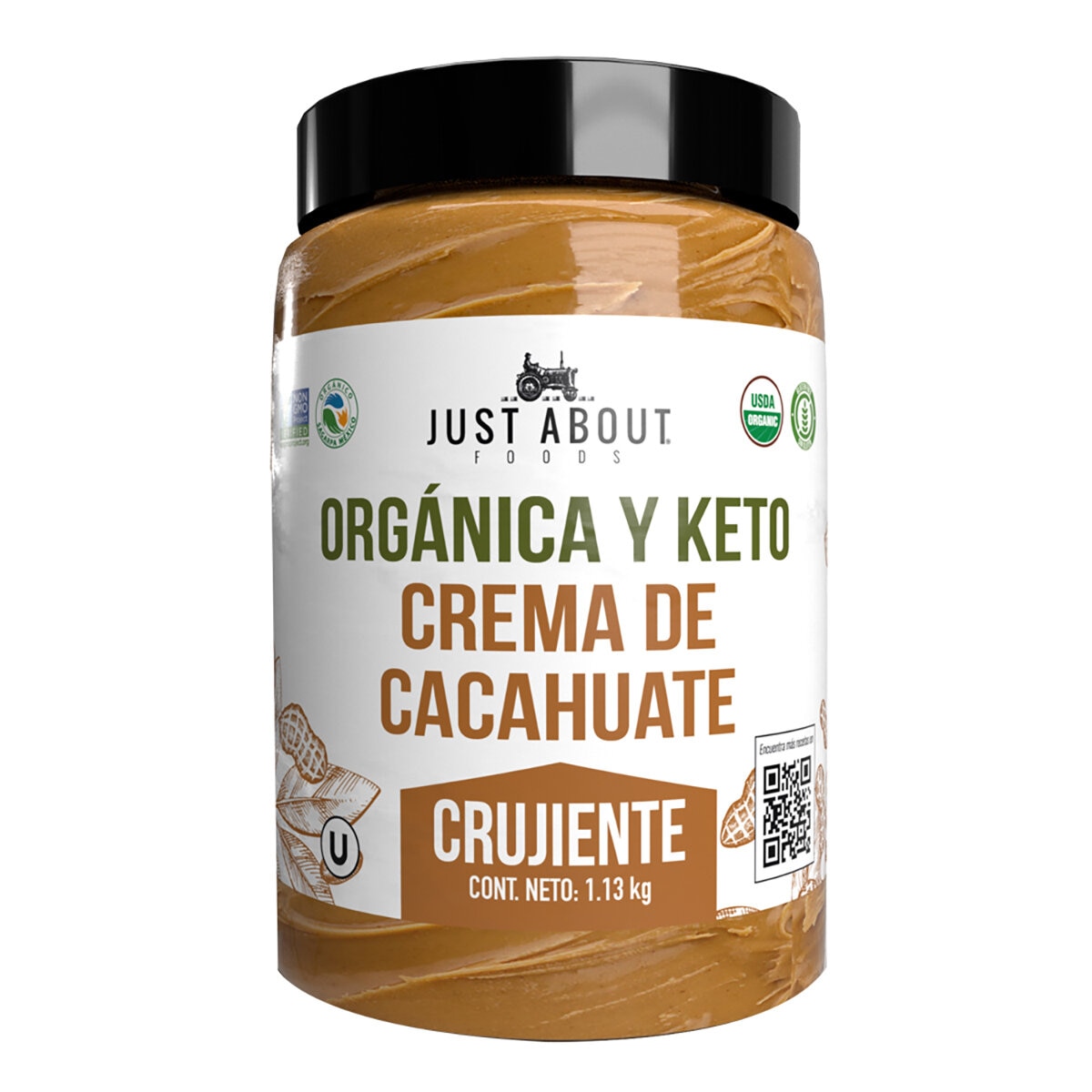 Just About Foods Crema de Cacahuate Crujiente Orgánica y Keto 1.13 kg