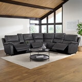 Gilmancreek Furniture, Sofá seccional reclinable de piel con sistema y cabeceras eléctricas