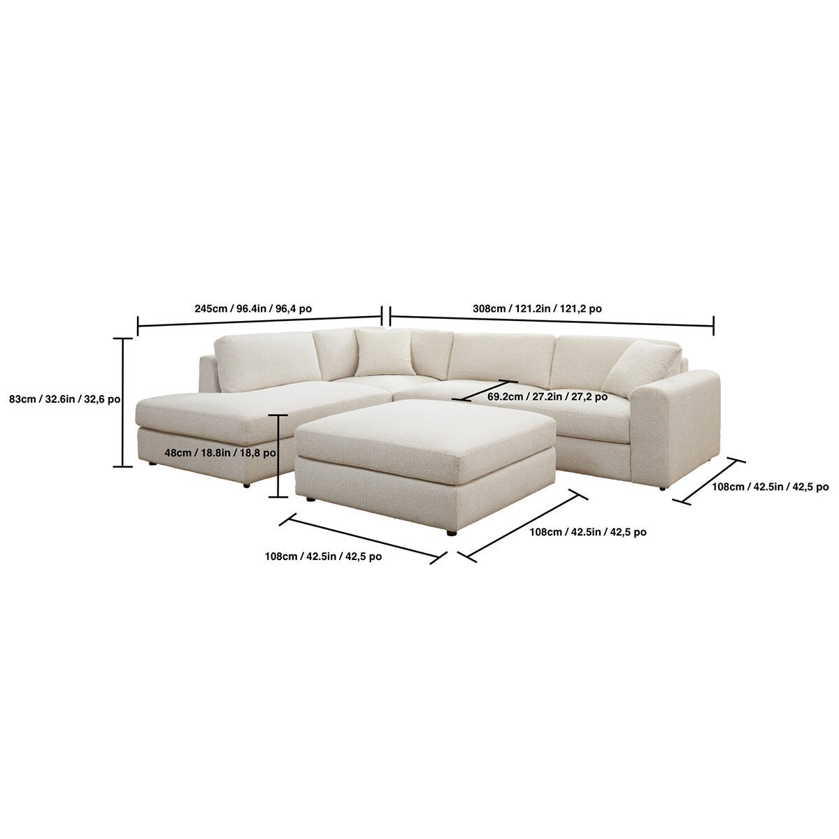 East & Vine Furniture, Andee, Sofá Seccional de Tela con Otomano East & Vine Furniture, Andee, Sofá Seccional de Tela con Otomano