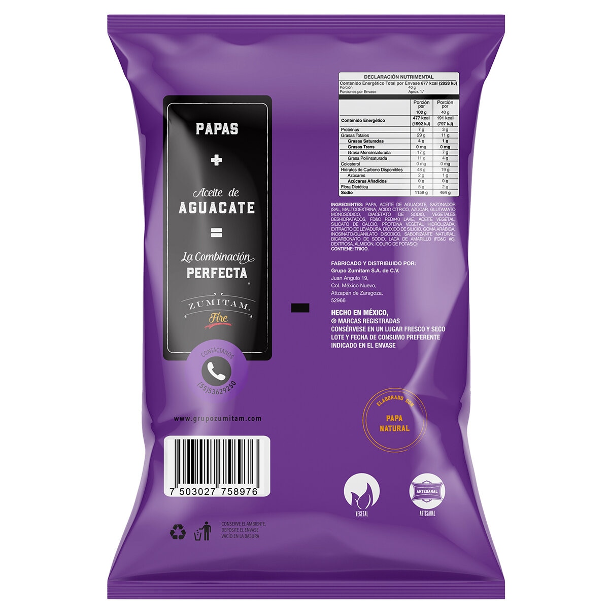 Zumitam Papas Fritas Artesanales con Aceite de Aguacate 680g