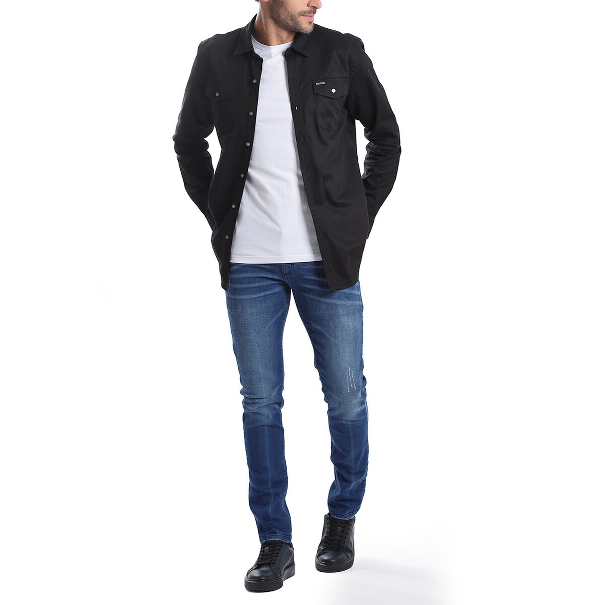 Kenneth Cole New York Sobre camisa para Caballero Negro Mediana
