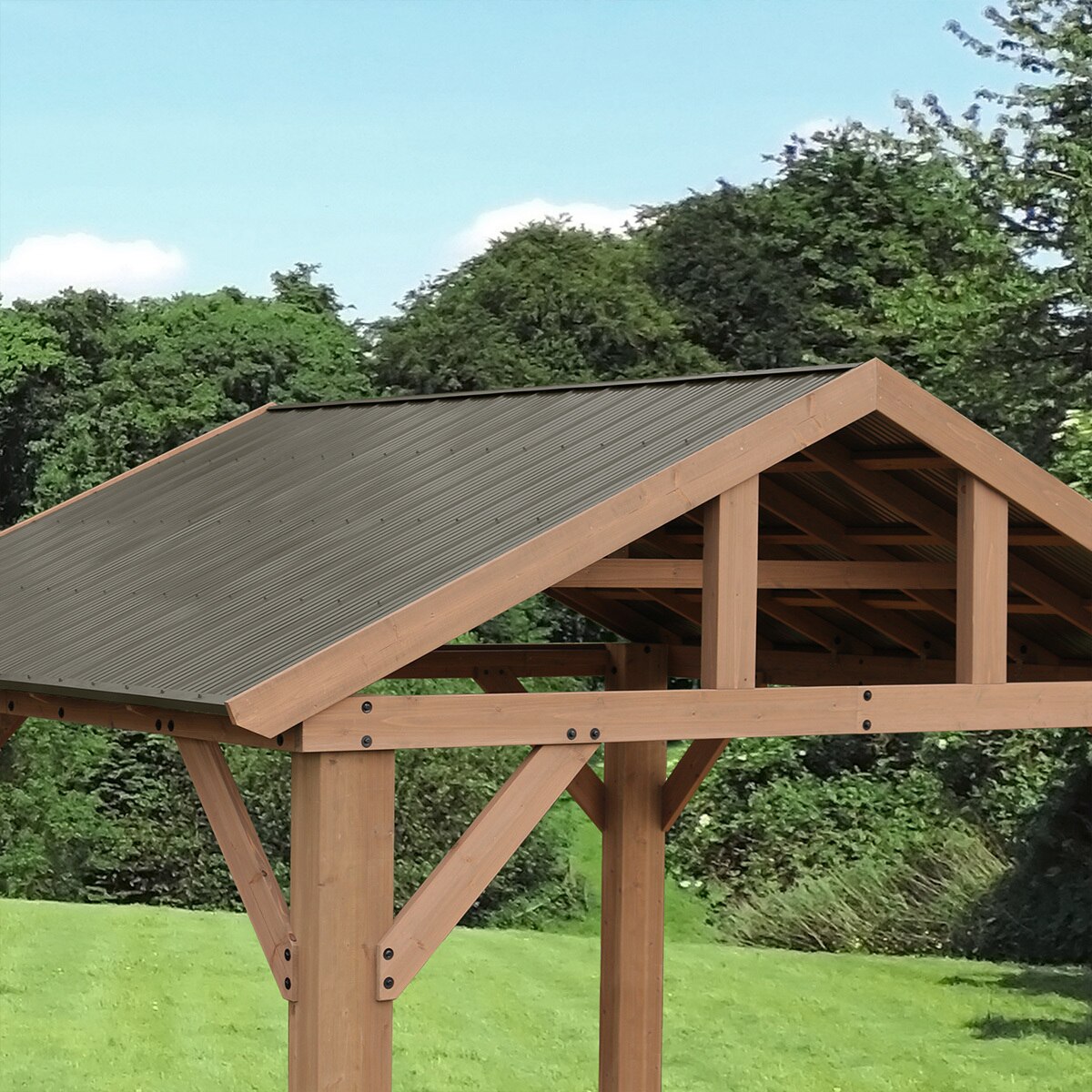 Yardistry pérgola de madera de 4.2 m x 3.6 m con techo de aluminio